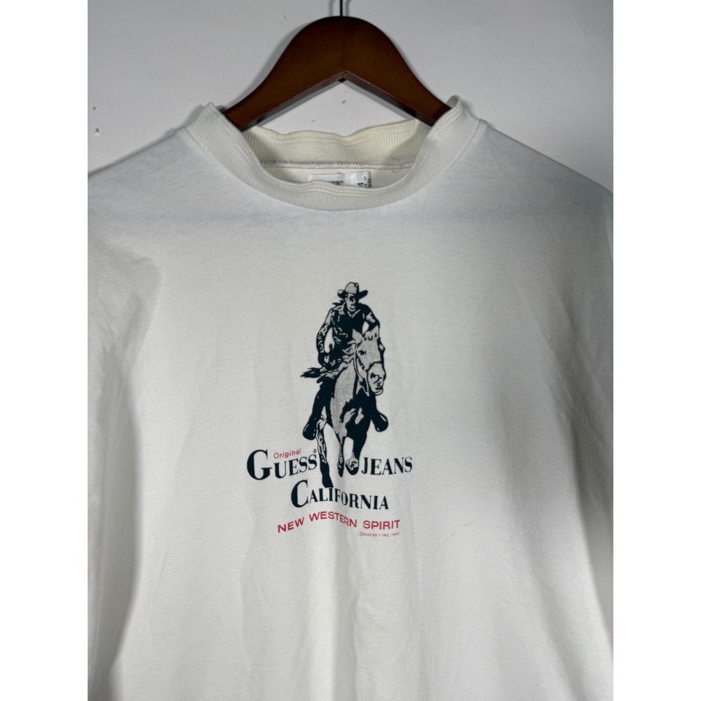 Vintage Guess by Georges Marciano Western Graphic Long Sleeve T-Shirt White Med